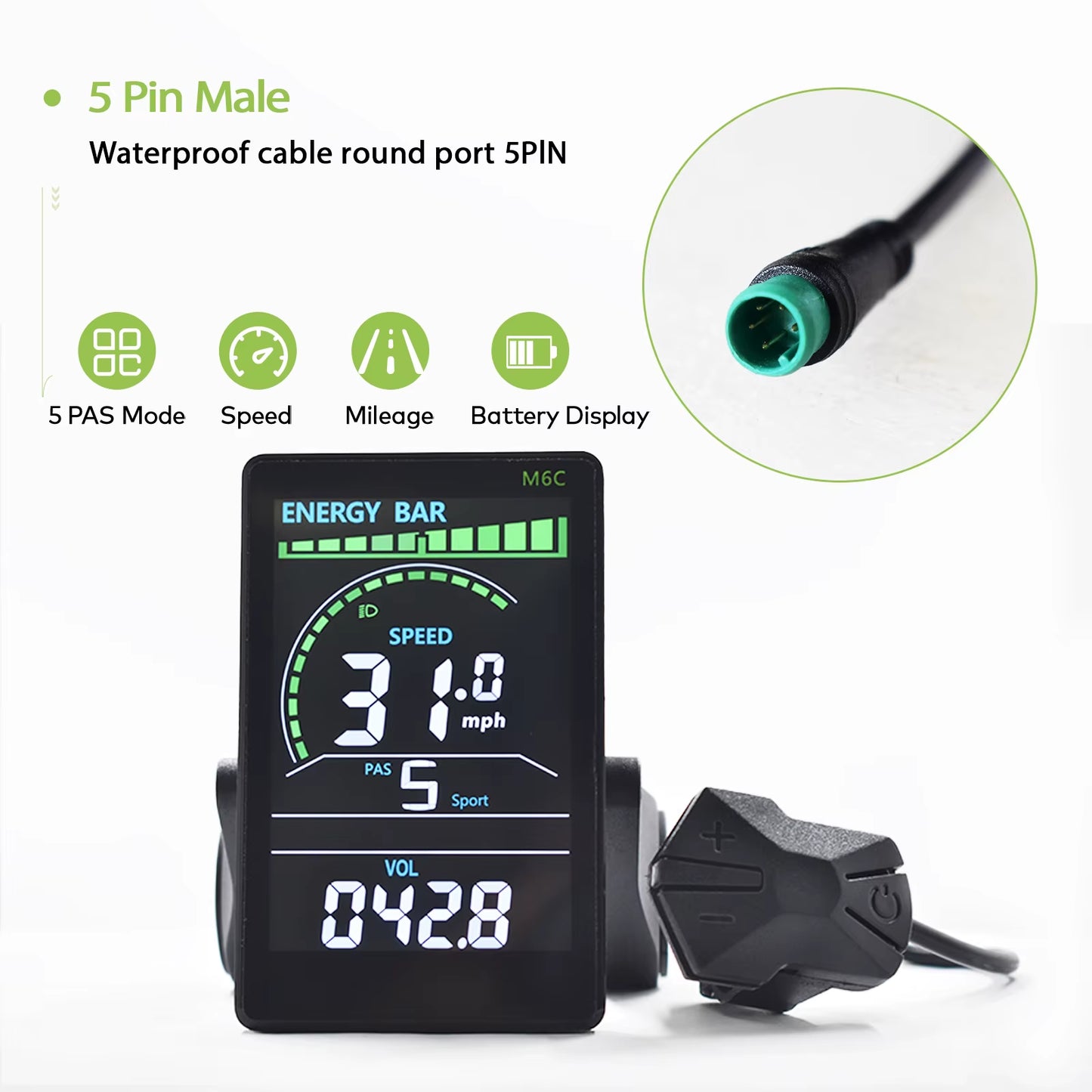 M6C Odometer Applicable to UART2 Electric Bike Bicycle Computer Wired Speedometer Waterproof Bicycle Bicycle Computer