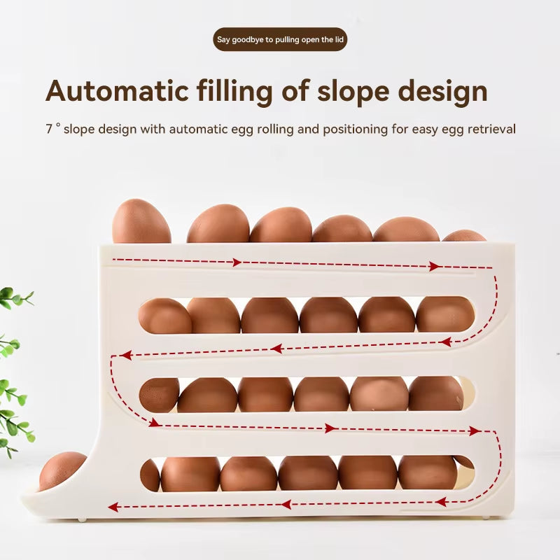 Large Capacity Automatic Egg Roller Household Four Tier Refrigerator Egg Storage Box Space Saving Kitchen Dedicated Egg Organise