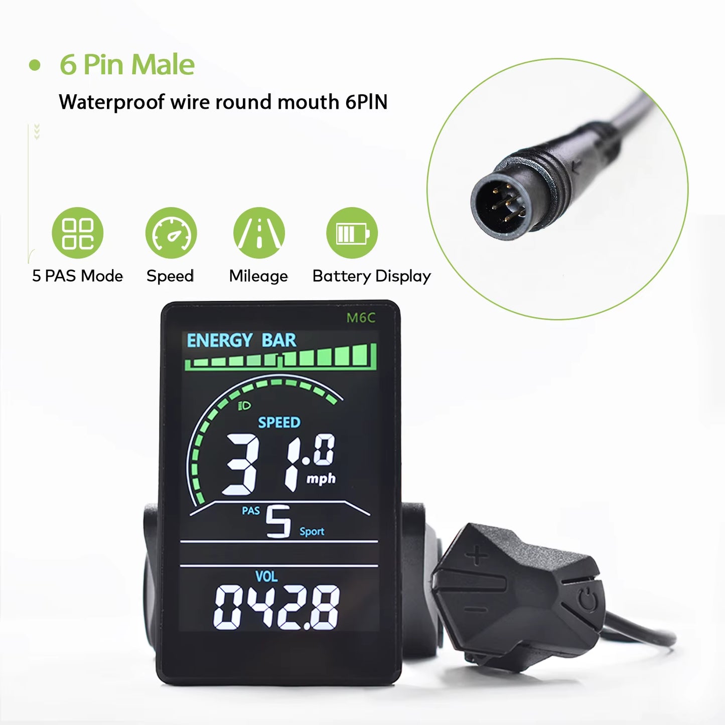 M6C Odometer Applicable to UART2 Electric Bike Bicycle Computer Wired Speedometer Waterproof Bicycle Bicycle Computer