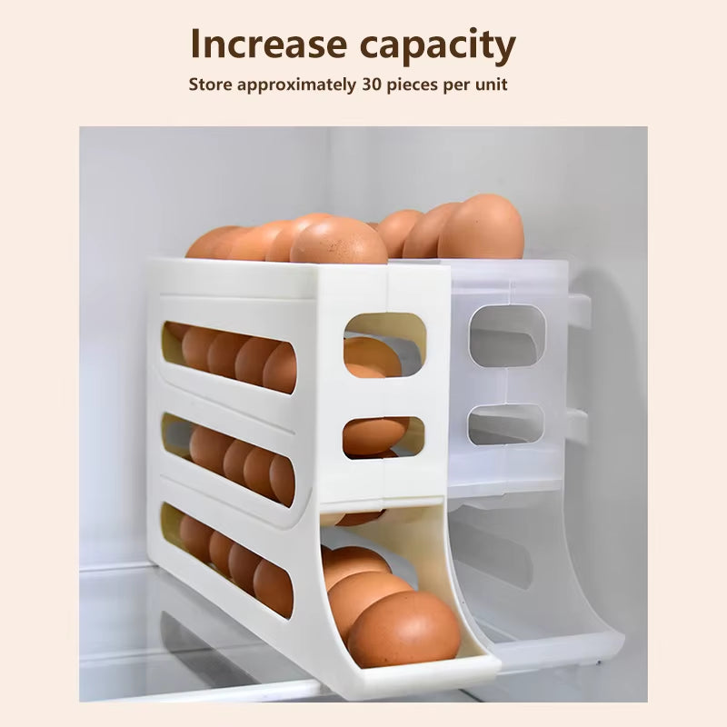 Large Capacity Automatic Egg Roller Household Four Tier Refrigerator Egg Storage Box Space Saving Kitchen Dedicated Egg Organise
