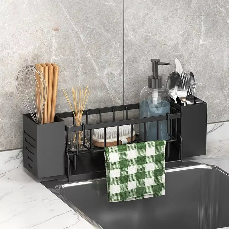 New Kitchen Sink Organizer Drain Rack ABS Plastic Self-Draining Sink Shelf Soap Sponge Holder Dishcloth Towel Rack Filter Basket
