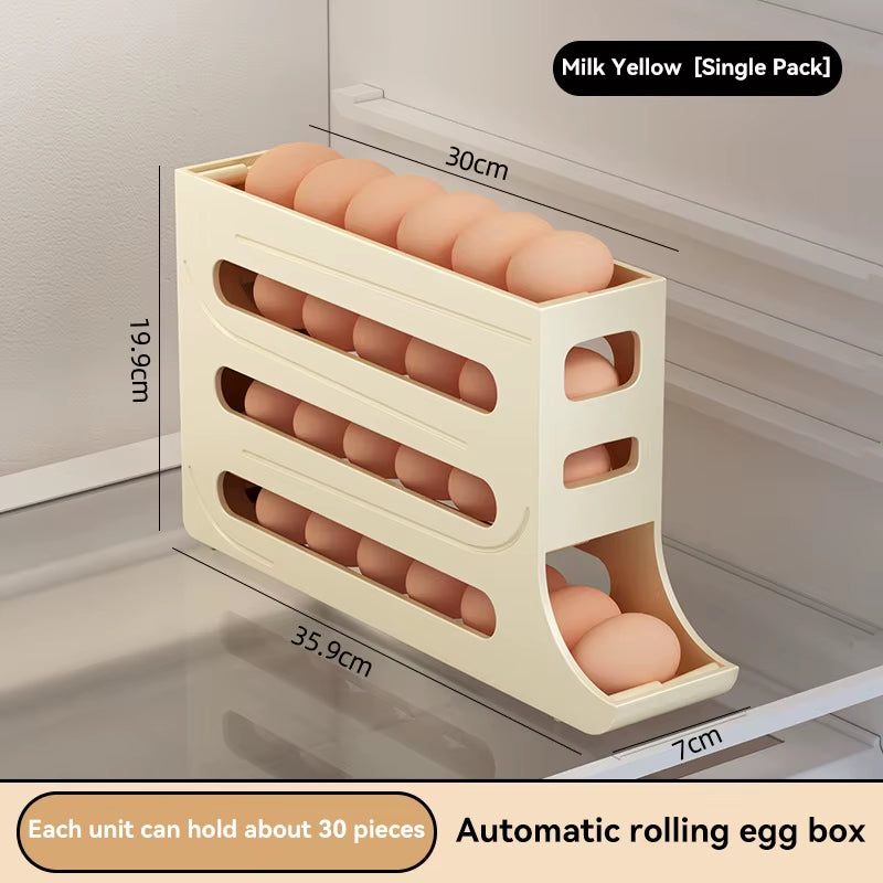 Large Capacity Automatic Egg Roller Household Four Tier Refrigerator Egg Storage Box Space Saving Kitchen Dedicated Egg Organise