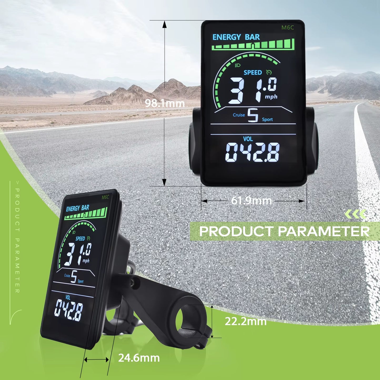 M6C Odometer Applicable to UART2 Electric Bike Bicycle Computer Wired Speedometer Waterproof Bicycle Bicycle Computer