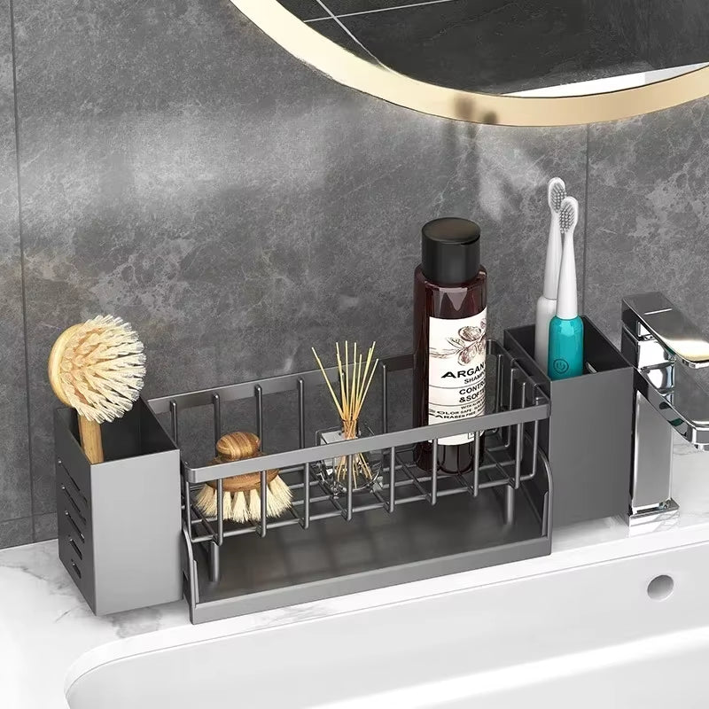 New Kitchen Sink Organizer Drain Rack ABS Plastic Self-Draining Sink Shelf Soap Sponge Holder Dishcloth Towel Rack Filter Basket