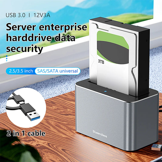 Hard Drive Dock USB3.0 to SATA External Hard Drive Docking Station 5Gbps SAS to USB 3.0 Adapter for 2.5/3.5 in SATA/SAS HDD SSD