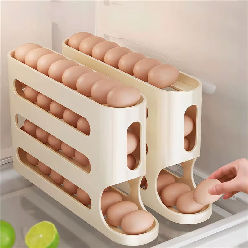 Large Capacity Automatic Egg Roller Household Four Tier Refrigerator Egg Storage Box Space Saving Kitchen Dedicated Egg Organise