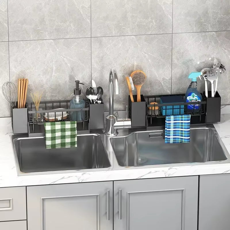 New Kitchen Sink Organizer Drain Rack ABS Plastic Self-Draining Sink Shelf Soap Sponge Holder Dishcloth Towel Rack Filter Basket
