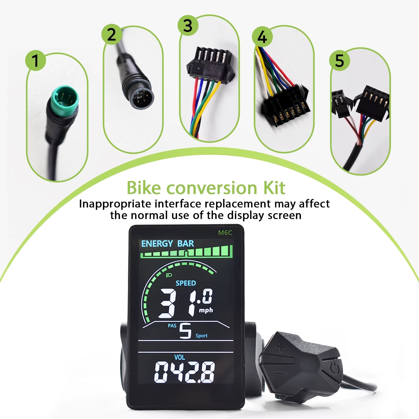 M6C Odometer Applicable to UART2 Electric Bike Bicycle Computer Wired Speedometer Waterproof Bicycle Bicycle Computer