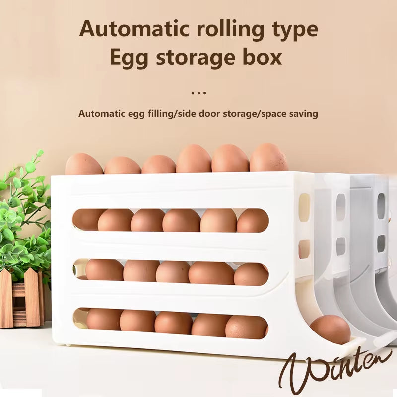 Large Capacity Automatic Egg Roller Household Four Tier Refrigerator Egg Storage Box Space Saving Kitchen Dedicated Egg Organise