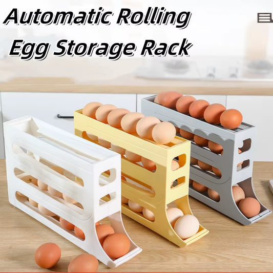 Large Capacity Automatic Egg Roller Household Four Tier Refrigerator Egg Storage Box Space Saving Kitchen Dedicated Egg Organise