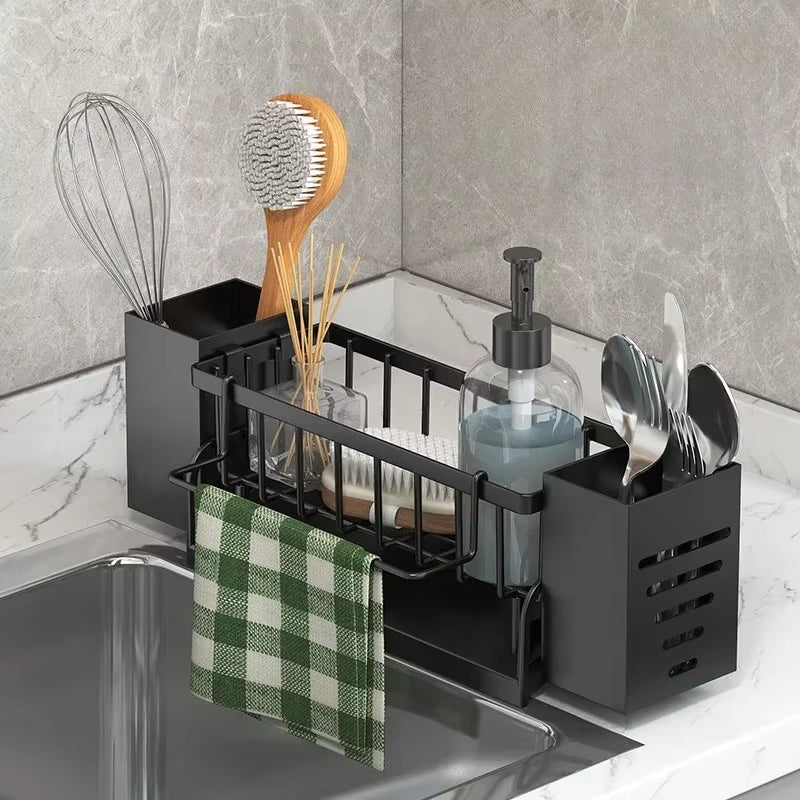 New Kitchen Sink Organizer Drain Rack ABS Plastic Self-Draining Sink Shelf Soap Sponge Holder Dishcloth Towel Rack Filter Basket