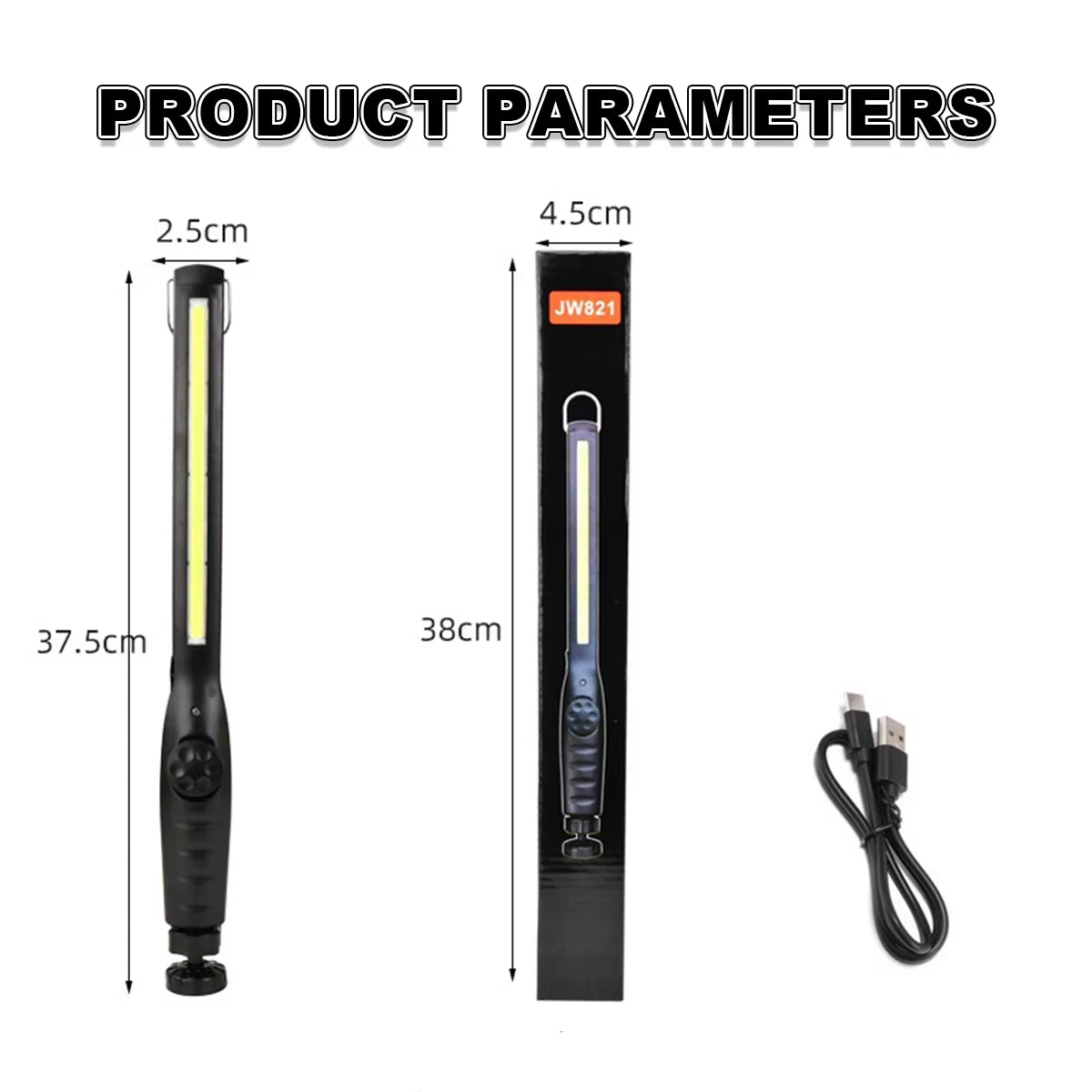 Led Waterproof Work Light Power Flashlight with Magnet Rechargeable Portable Camping 360°Rotation Base Bright Work Light Usb New
