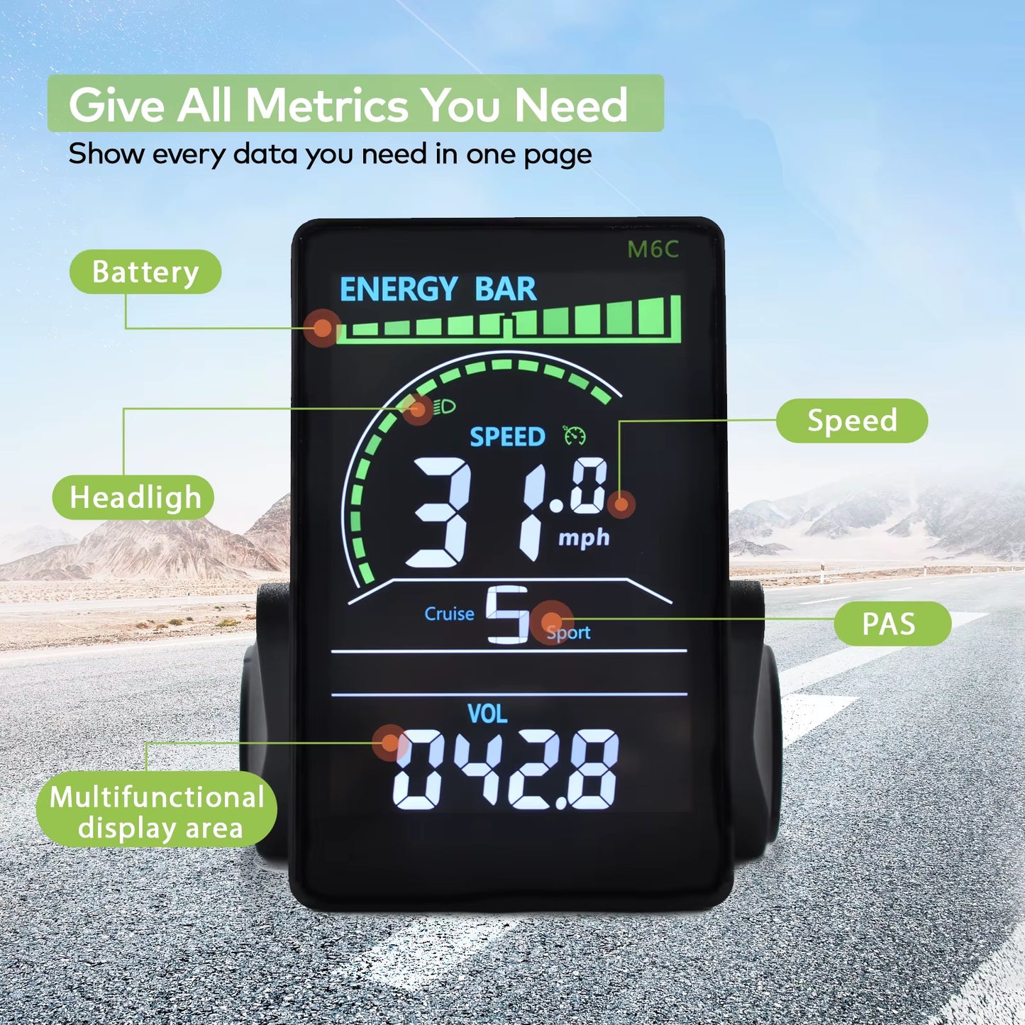 M6C Odometer Applicable to UART2 Electric Bike Bicycle Computer Wired Speedometer Waterproof Bicycle Bicycle Computer