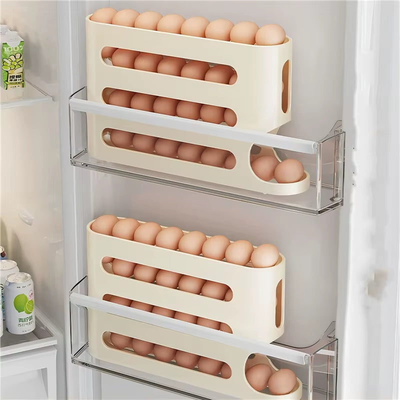 Large Capacity Automatic Egg Roller Household Four Tier Refrigerator Egg Storage Box Space Saving Kitchen Dedicated Egg Organise