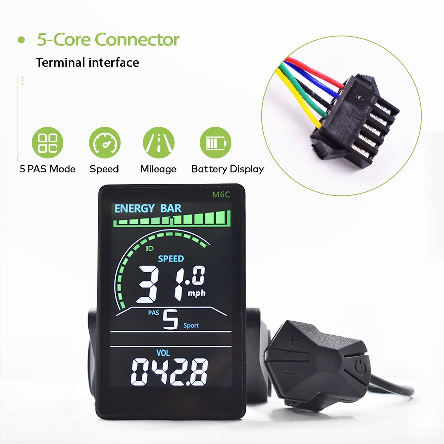 M6C Odometer Applicable to UART2 Electric Bike Bicycle Computer Wired Speedometer Waterproof Bicycle Bicycle Computer