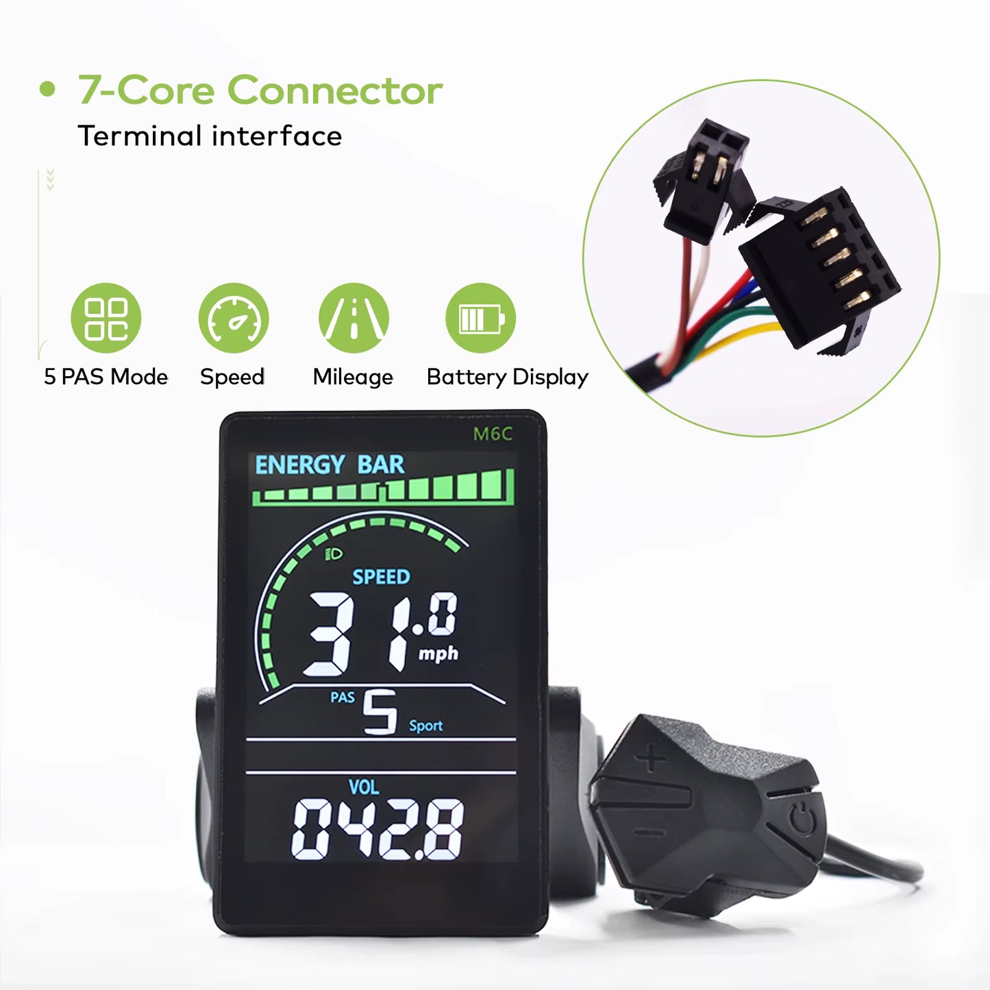 M6C Odometer Applicable to UART2 Electric Bike Bicycle Computer Wired Speedometer Waterproof Bicycle Bicycle Computer
