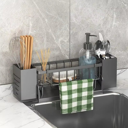 New Kitchen Sink Organizer Drain Rack ABS Plastic Self-Draining Sink Shelf Soap Sponge Holder Dishcloth Towel Rack Filter Basket