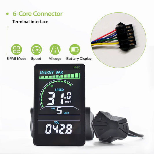 M6C Odometer Applicable to UART2 Electric Bike Bicycle Computer Wired Speedometer Waterproof Bicycle Bicycle Computer