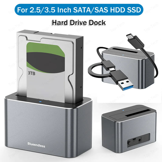 Hard Drive Dock USB3.0 to SATA External Hard Drive Docking Station 5Gbps SAS to USB 3.0 Adapter for 2.5/3.5 in SATA/SAS HDD SSD