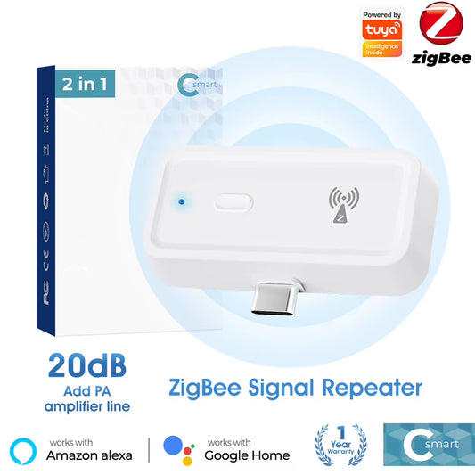 Zigbee Wireless Signal Extender Repeater for Smart Home Automation Compatible with Alexa Google Home Type C Devices