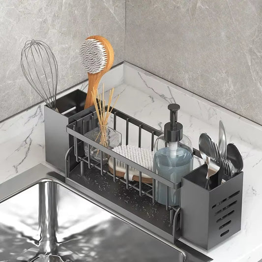 New Kitchen Sink Organizer Drain Rack ABS Plastic Self-Draining Sink Shelf Soap Sponge Holder Dishcloth Towel Rack Filter Basket