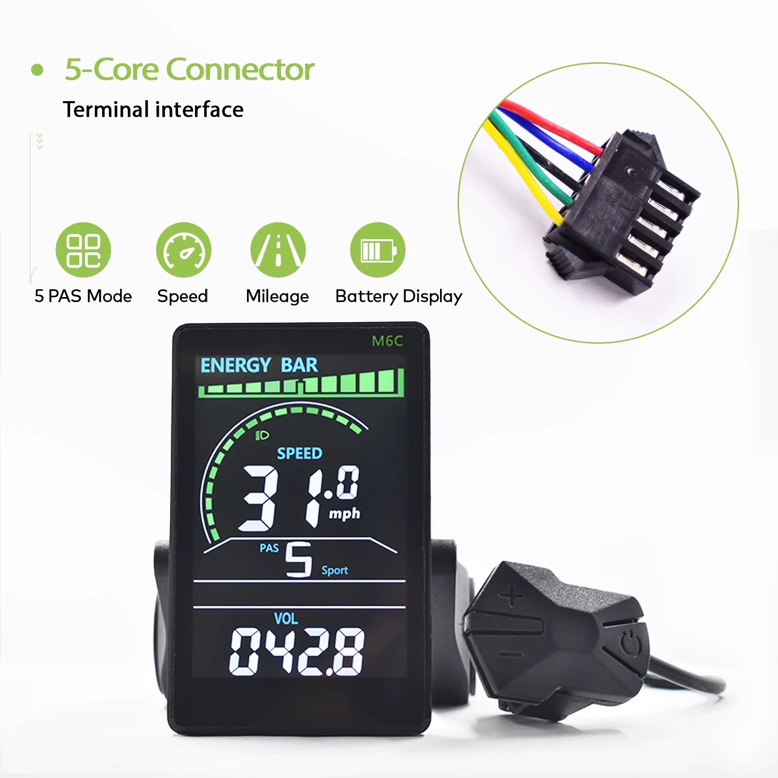 M6C Odometer Applicable to UART2 Electric Bike Bicycle Computer Wired Speedometer Waterproof Bicycle Bicycle Computer